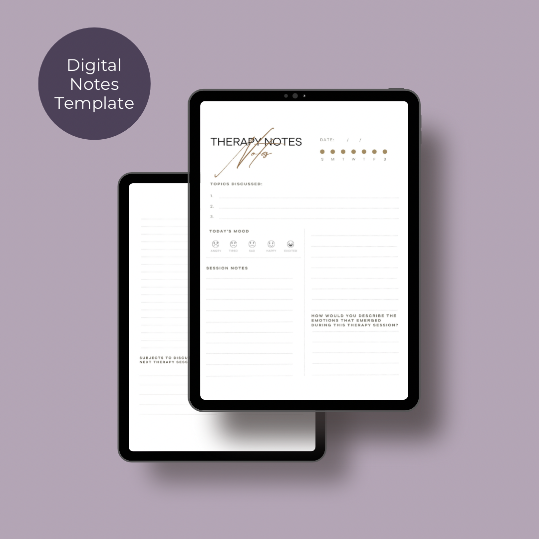 Image of the Therapy Reflection Notes Template with a purple background